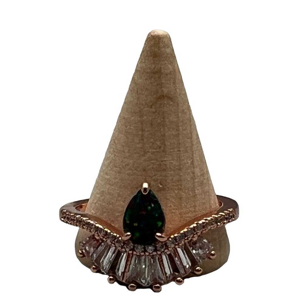 Bomb Party Endearing Love Lab Created Black Fire Opal Stone Rose-Gold Sz 9 Ring